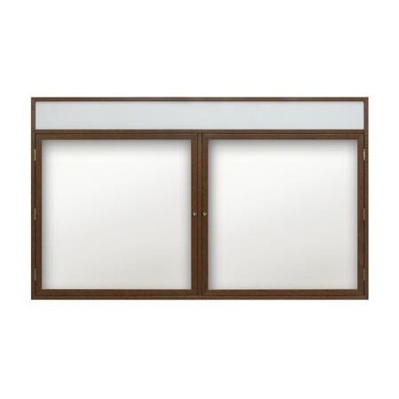 United Visual Products 60"x36" 2-Door Enclosed Wet/Dry Erase, Header, Black Board/Cherry UV854DH-CHERRY-BLKPORC